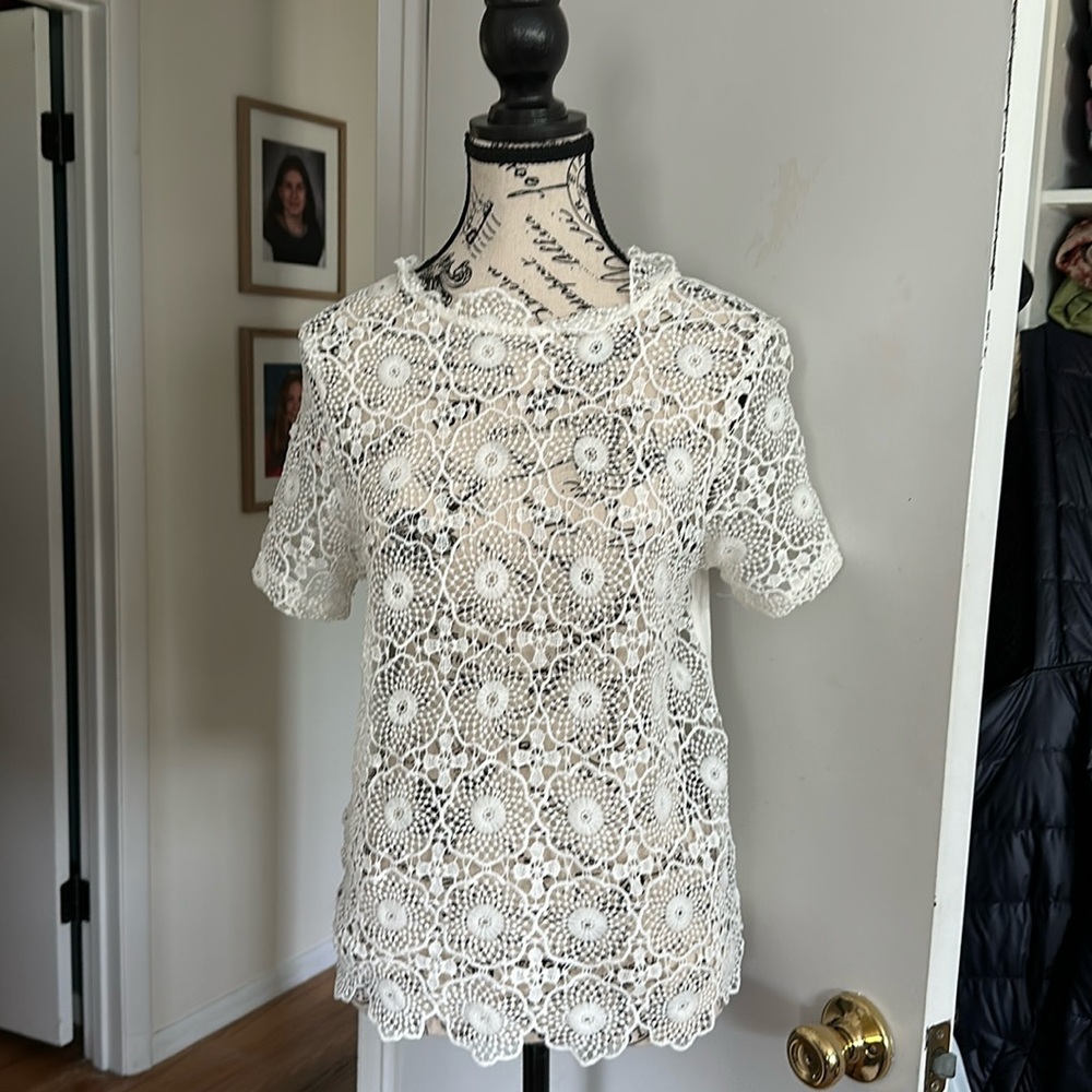 Love J White sheer floral lace top